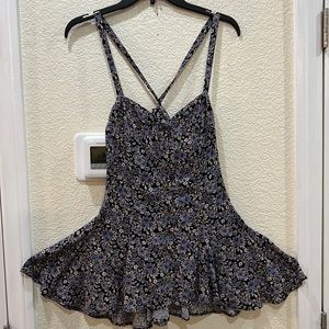 Free People Multi-Colored Floral Top, Laced Back, Flaired Hem, High/Low Length